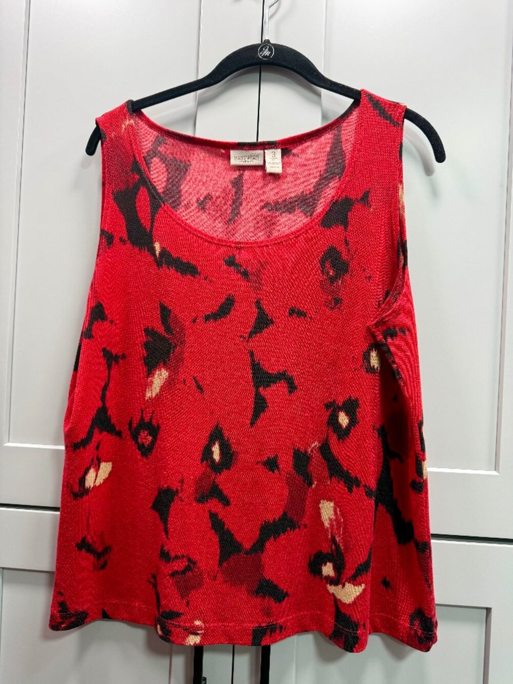 Easywear by Chicos Size 3 Red Floral Sleeveless Stretch Tunic Top